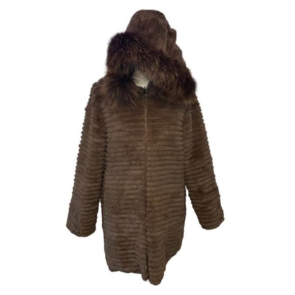 Blue Duck Brown Reversible Winter Puffer Coat Rabbit Fur Fox Trim Medium - Picture 6 of 15